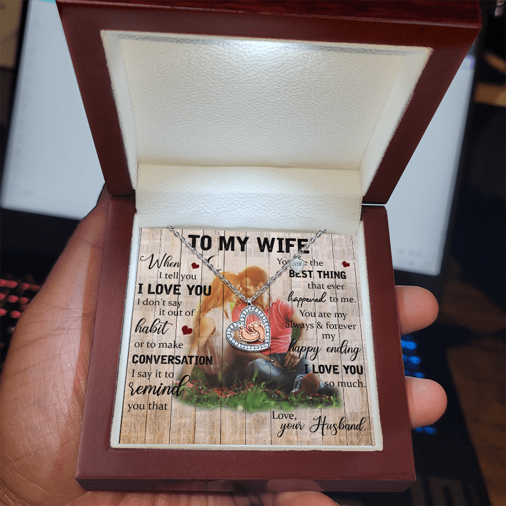To My Wife Baby Feet Heart Necklace