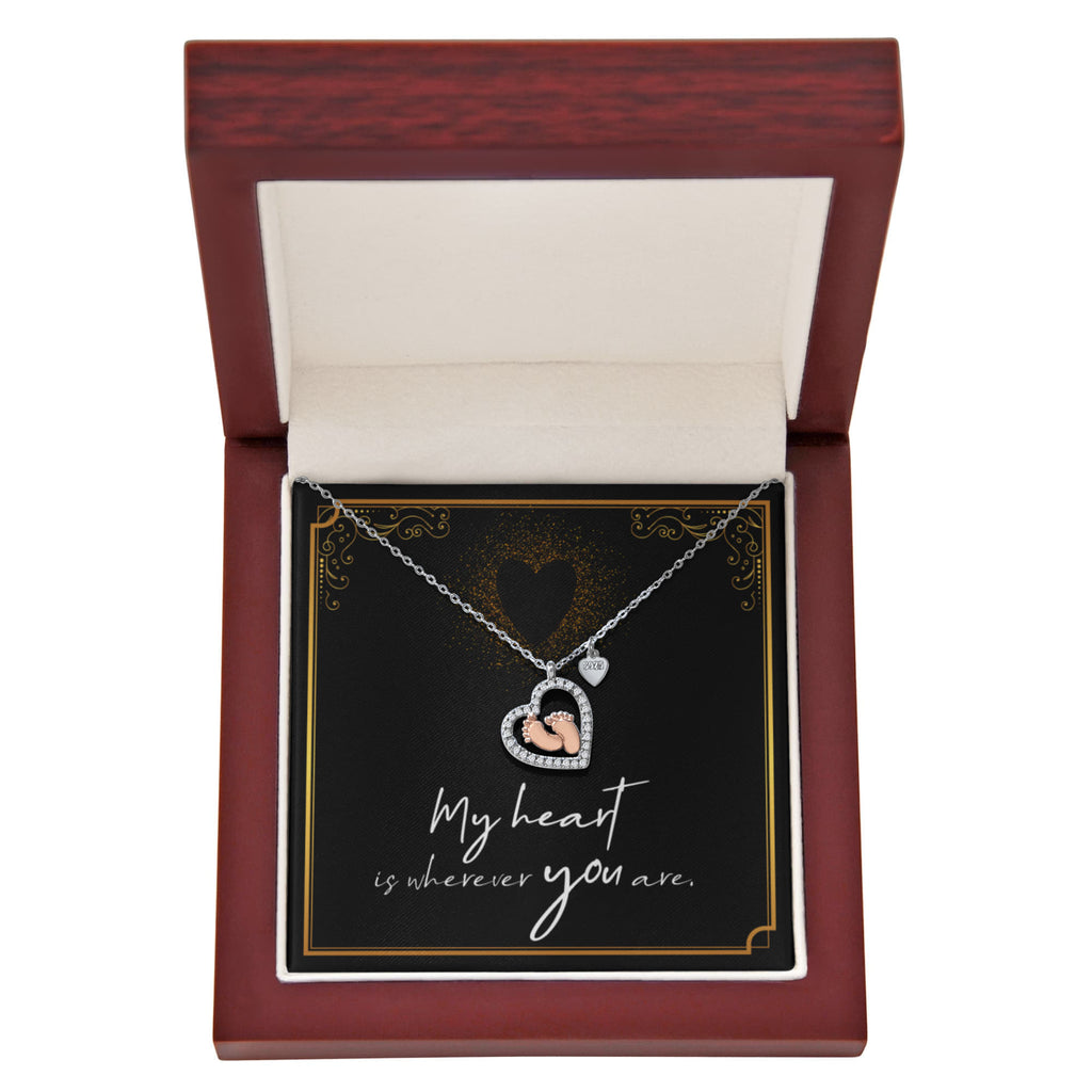 My Heart Is Wherever You Are Baby Feet Heart Necklace