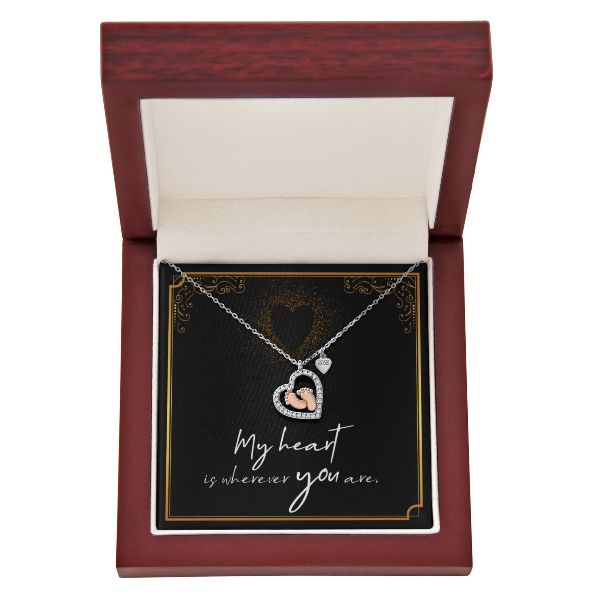 My Heart Is Wherever You Are Baby Feet Heart Necklace