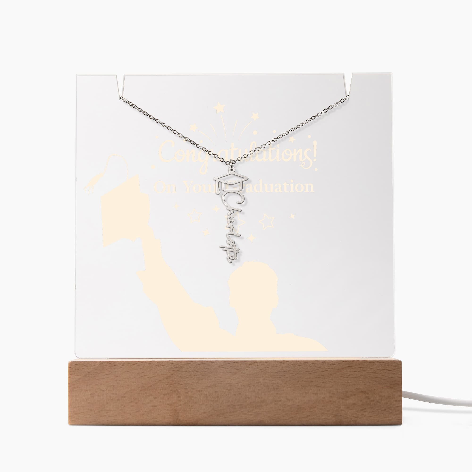 Congratulations on Your Graduation Keepsake Acrylic & Graduation Cap Name Necklace Bundle