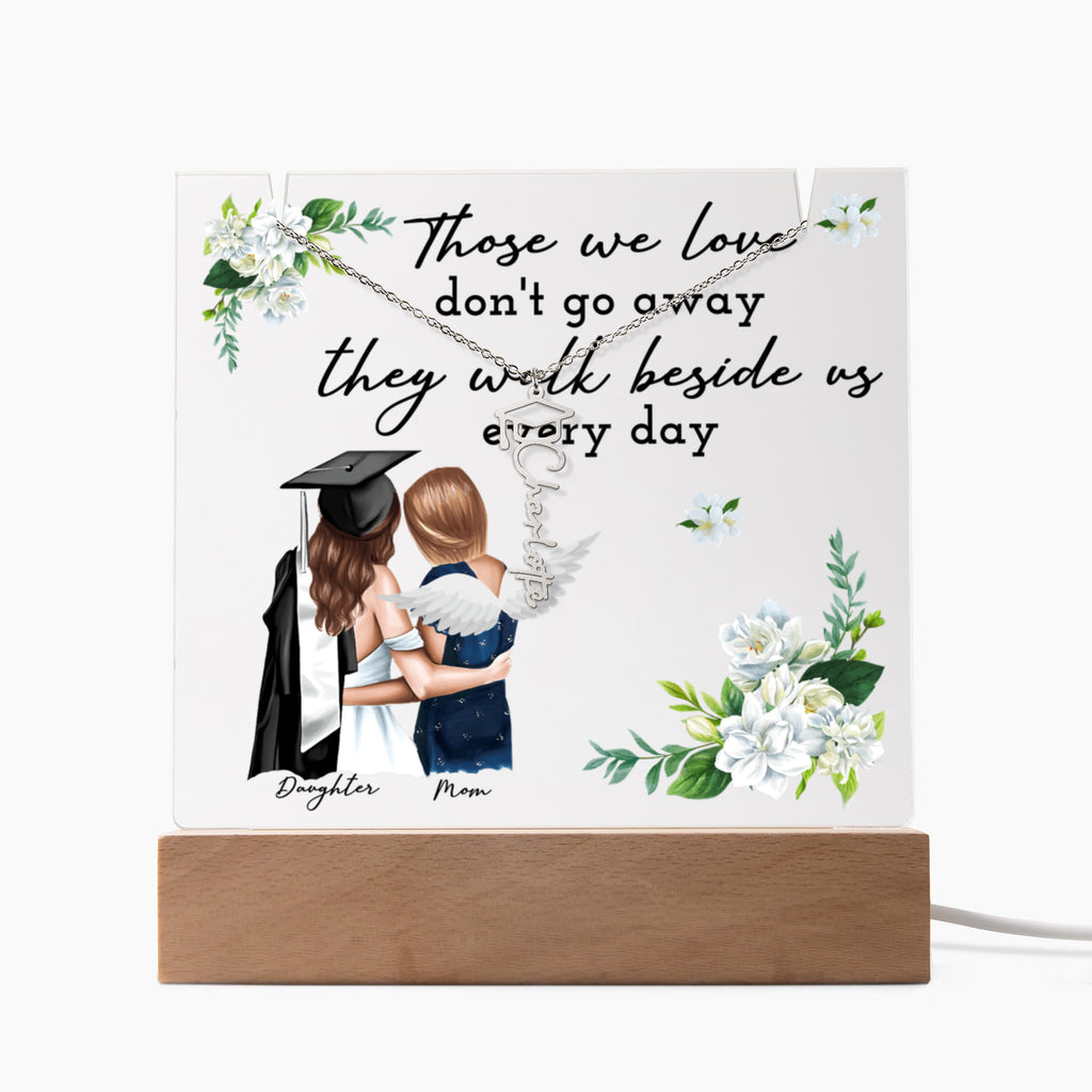 Those We Love Walk Beside Us Graduation Keepsake & Name Necklace Bundle
