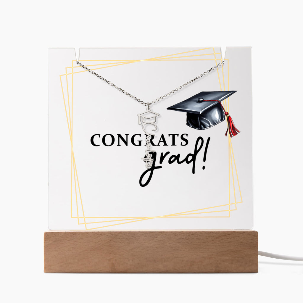 Congrats Grad Keepsake Acrylic & Graduation Cap Name Necklace Bundle