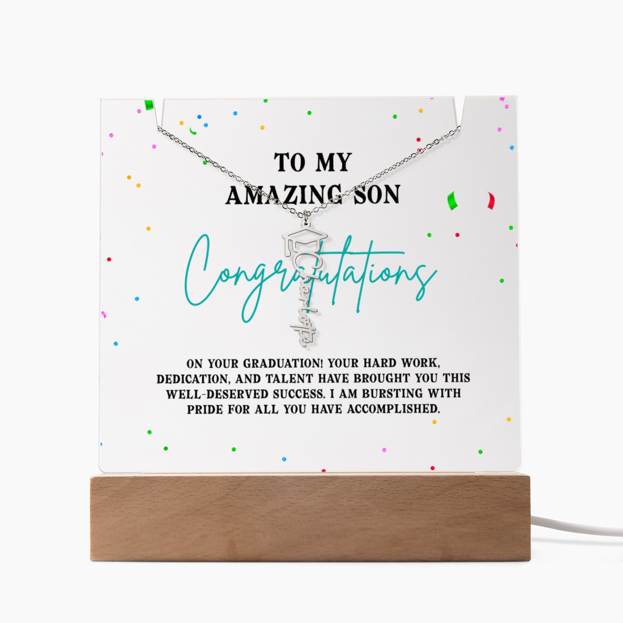 Keepsake Acrylic with Graduation Cap Name Necklace Bundle
