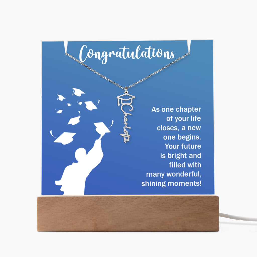 Bright Future Graduation Keepsake Acrylic & Graduation Cap Name Necklace Bundle