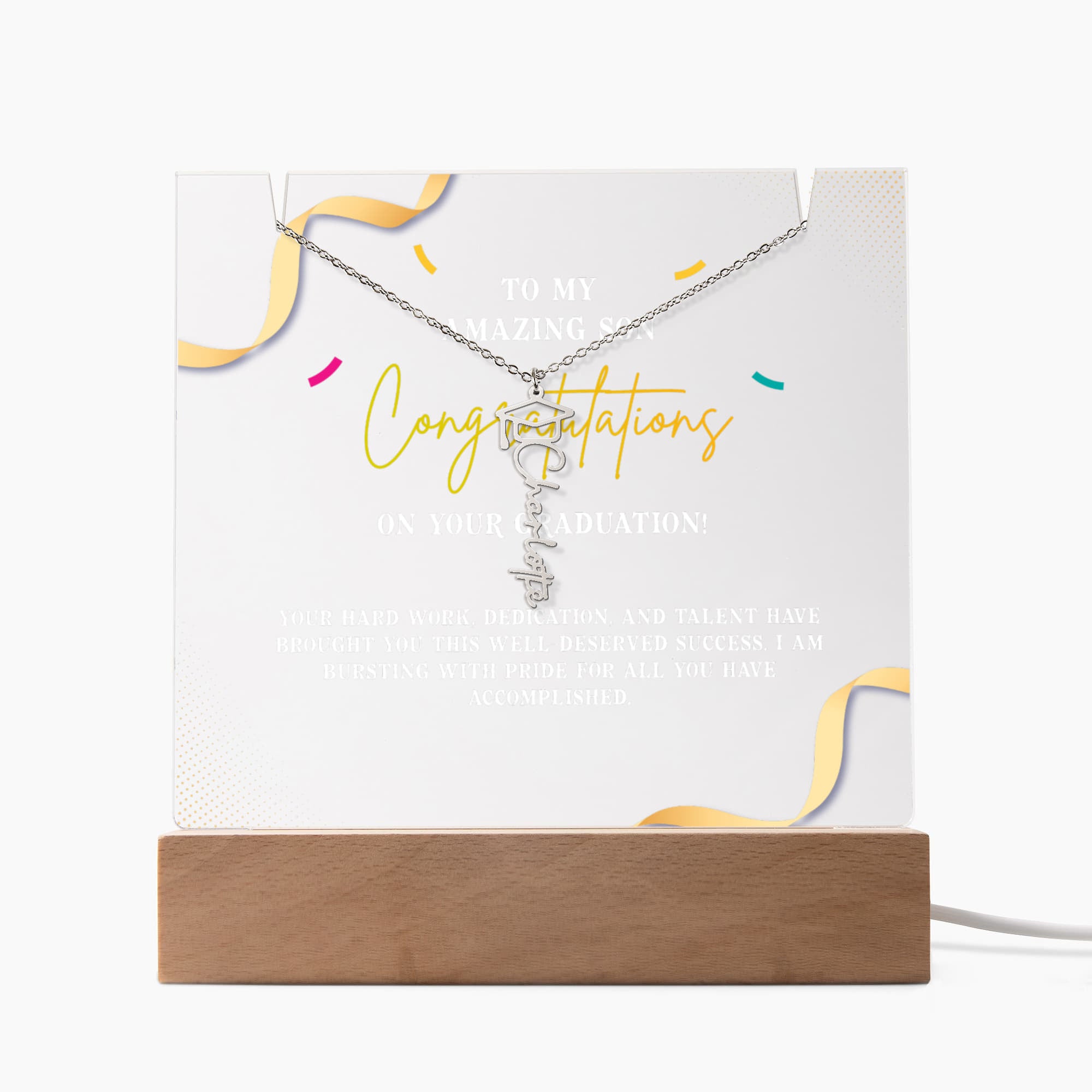 Keepsake Acrylic with Graduation Cap Name Necklace Bundle