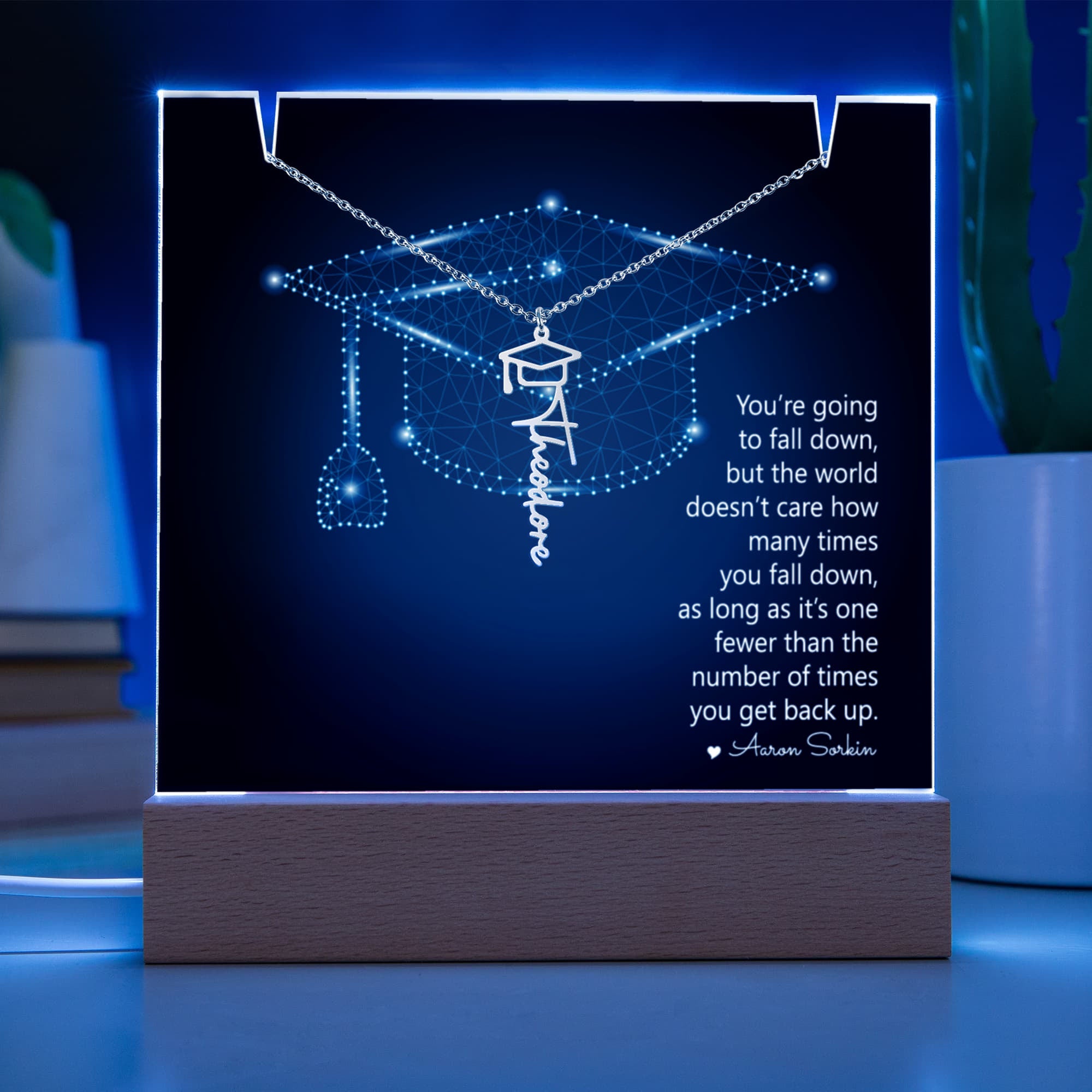 Keepsake Acrylic with Graduation Cap Name Necklace Bundle