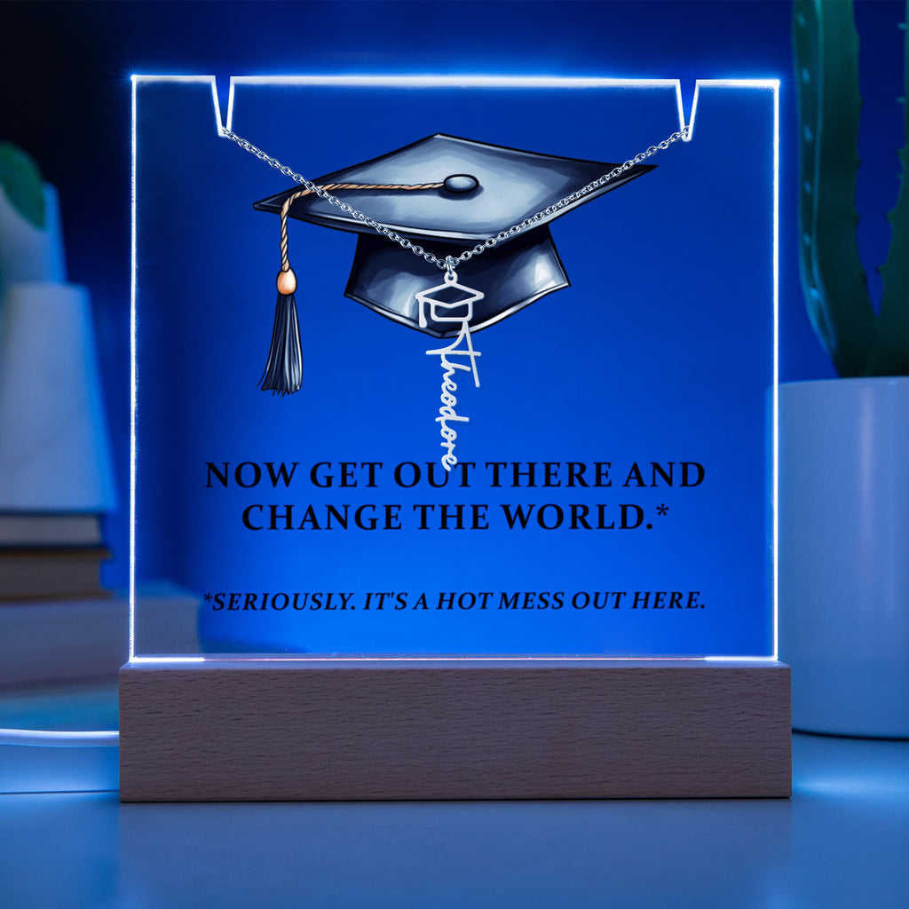 Keepsake Acrylic with Graduation Cap Name Necklace Bundle