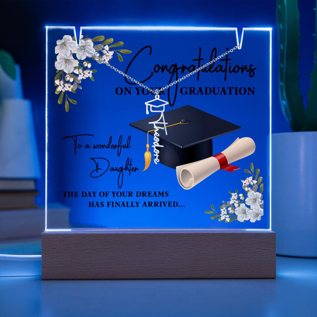 Keepsake Acrylic with Graduation Cap Name Necklace Bundle