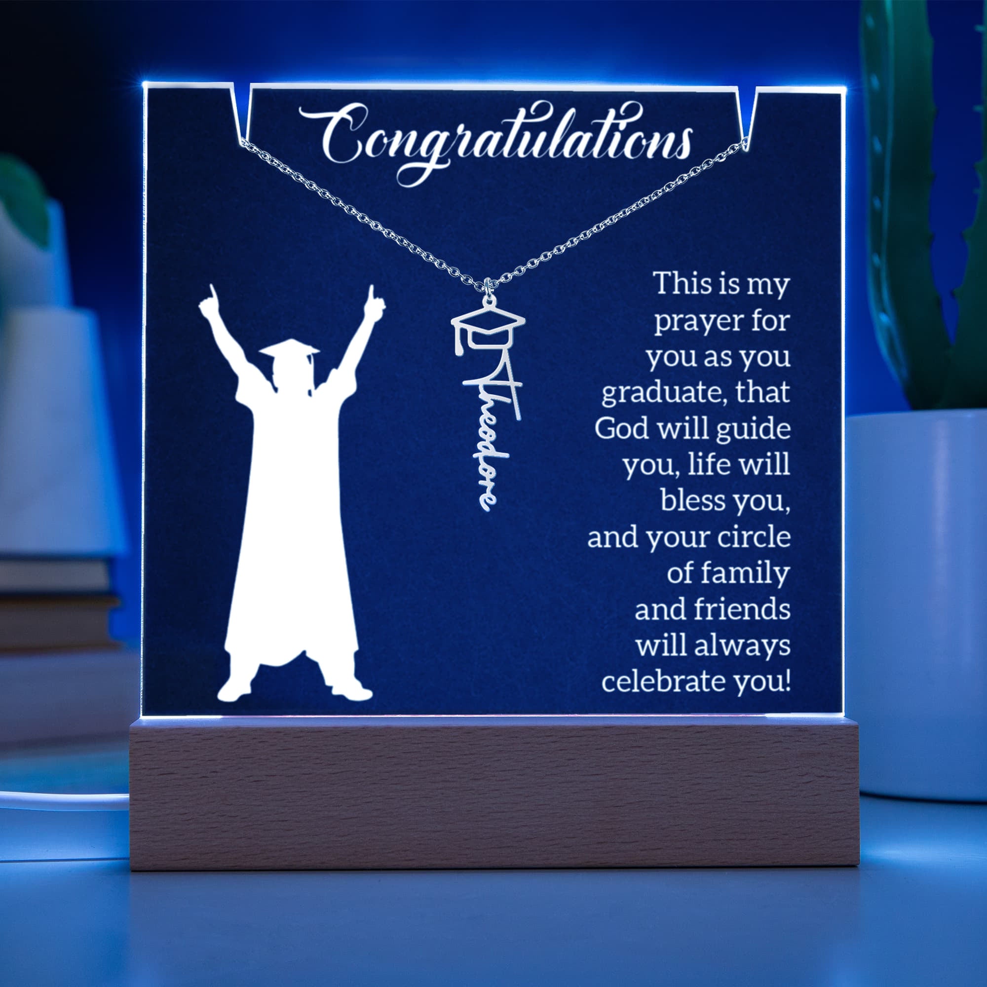 Keepsake Acrylic with Graduation Cap Name Necklace Bundle