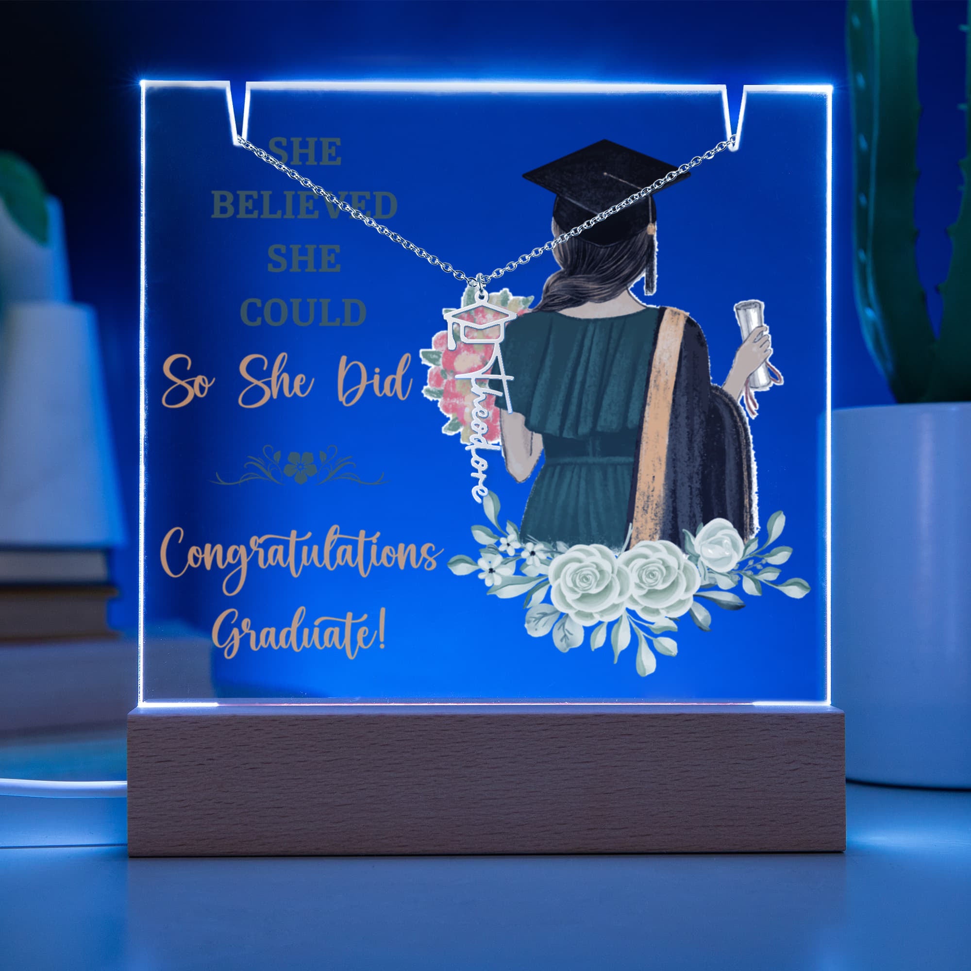 Keepsake Acrylic with Graduation Cap Name Necklace Bundle