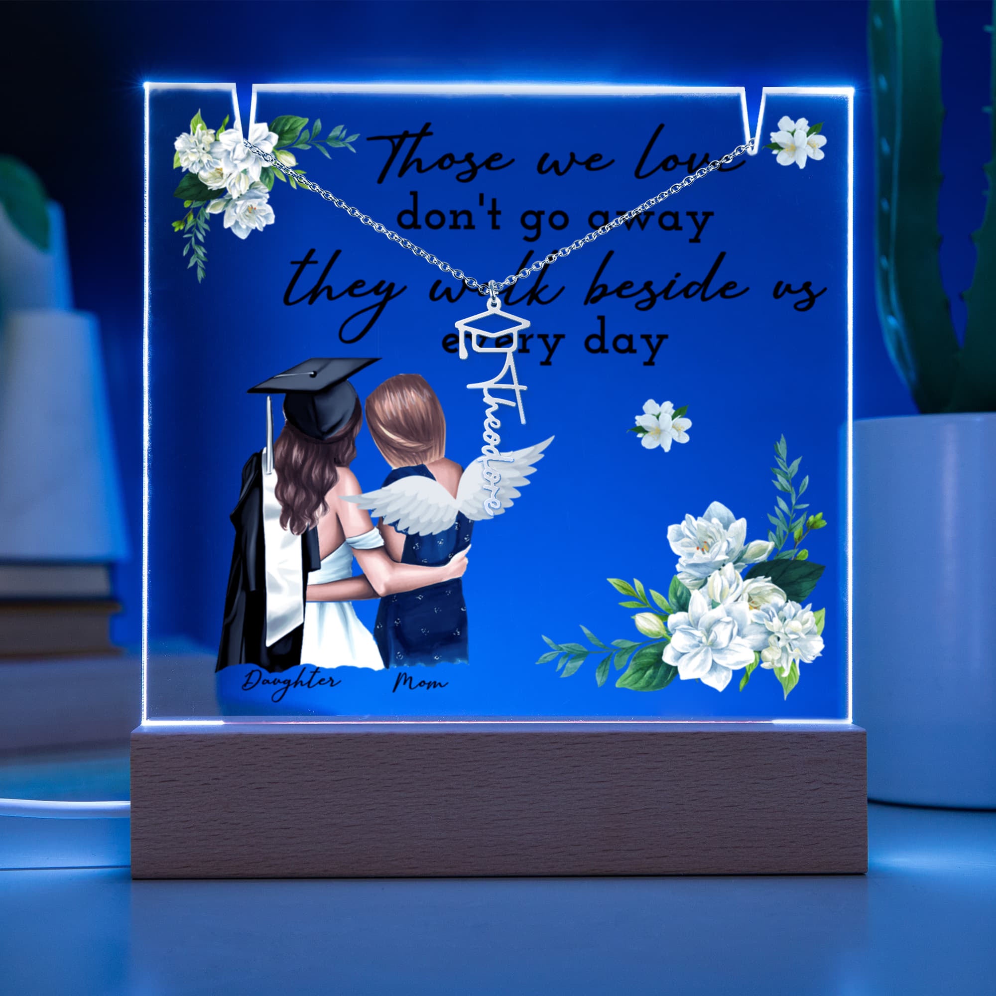 Those We Love Walk Beside Us Graduation Keepsake & Name Necklace Bundle