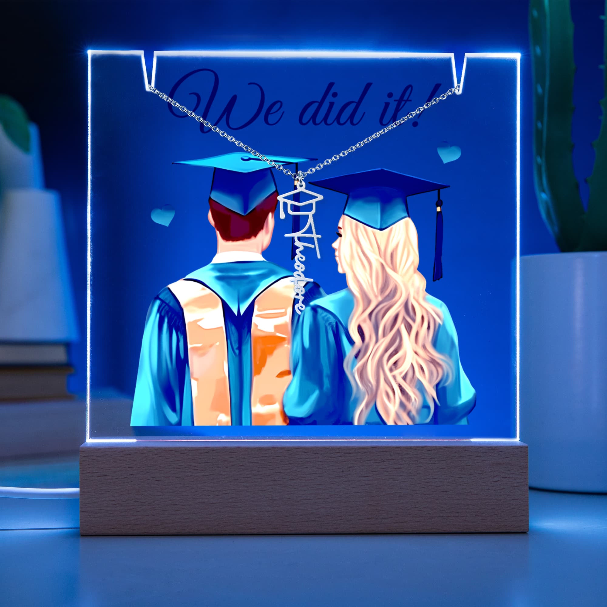 Keepsake Acrylic with Graduation Cap Name Necklace Bundle