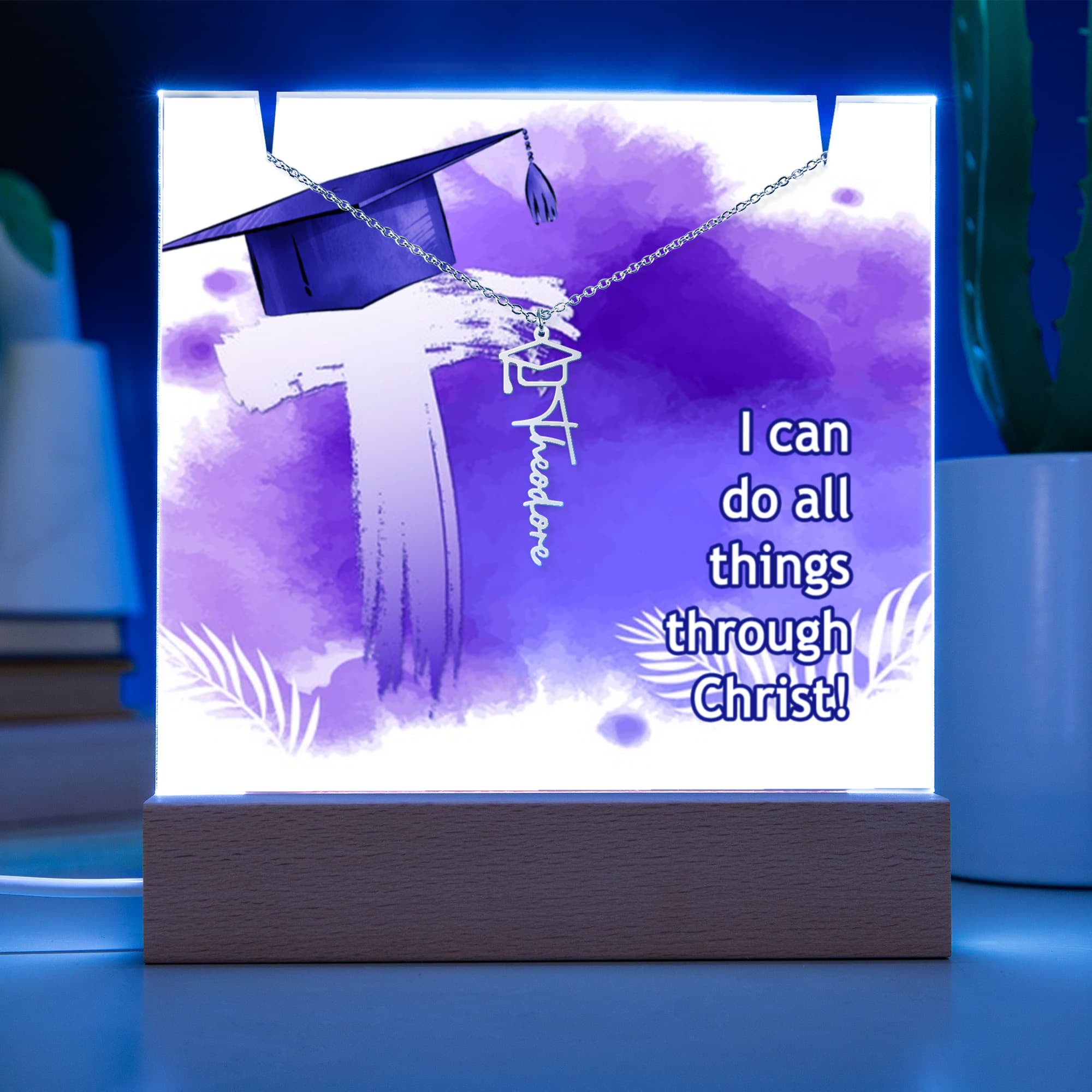I Can Do All Things Through Christ Graduation Keepsake & Name Necklace Bundle