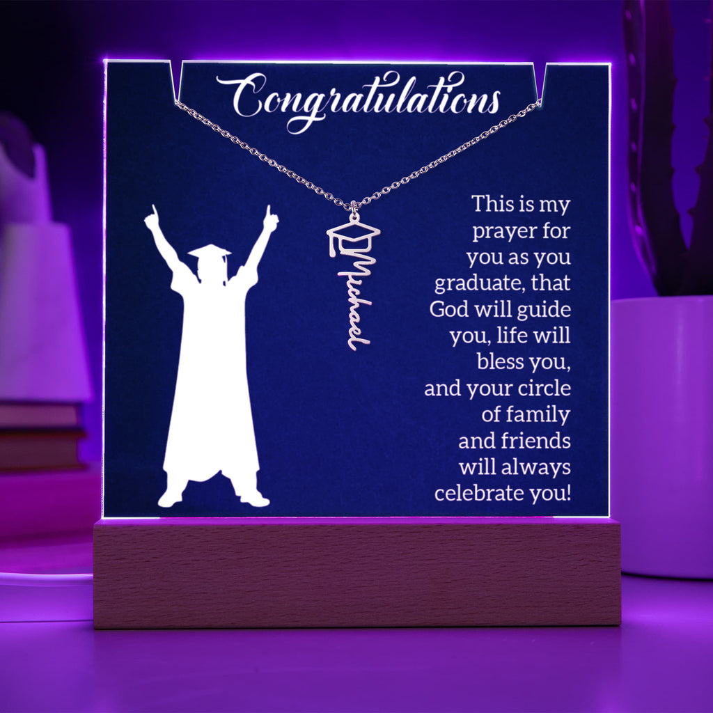 Keepsake Acrylic with Graduation Cap Name Necklace Bundle