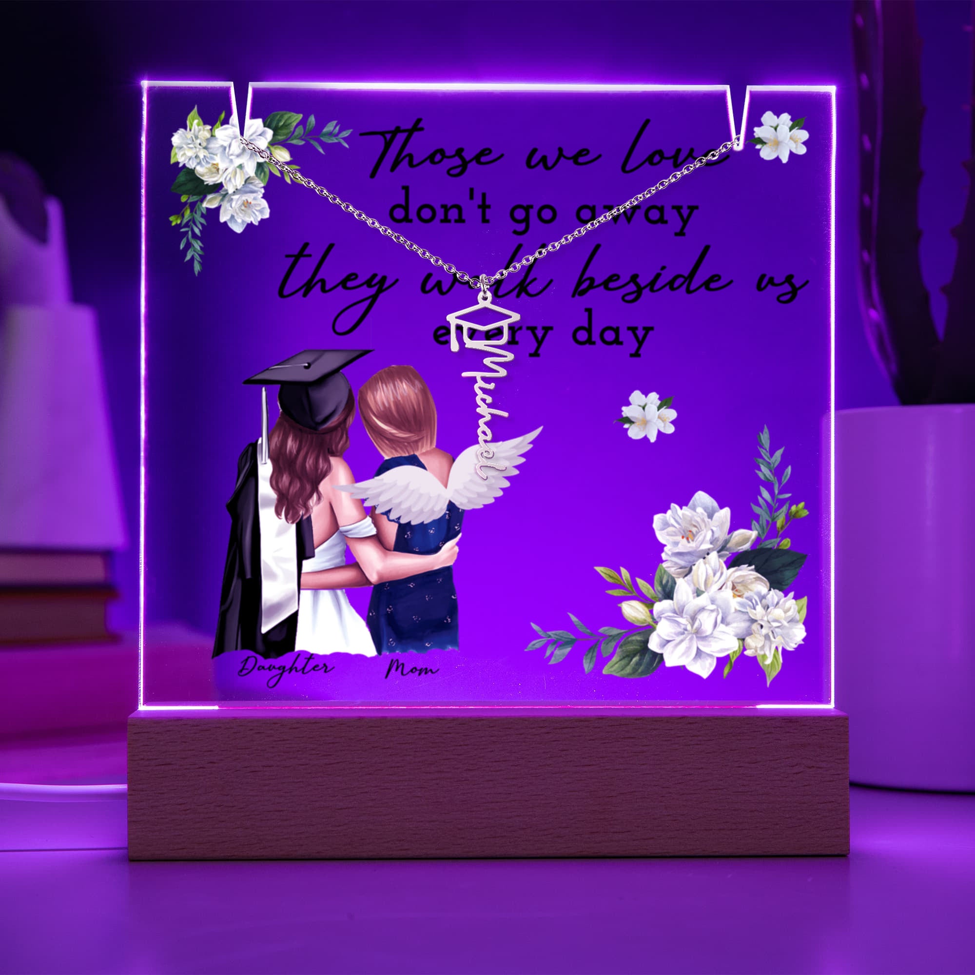 Those We Love Walk Beside Us Graduation Keepsake & Name Necklace Bundle