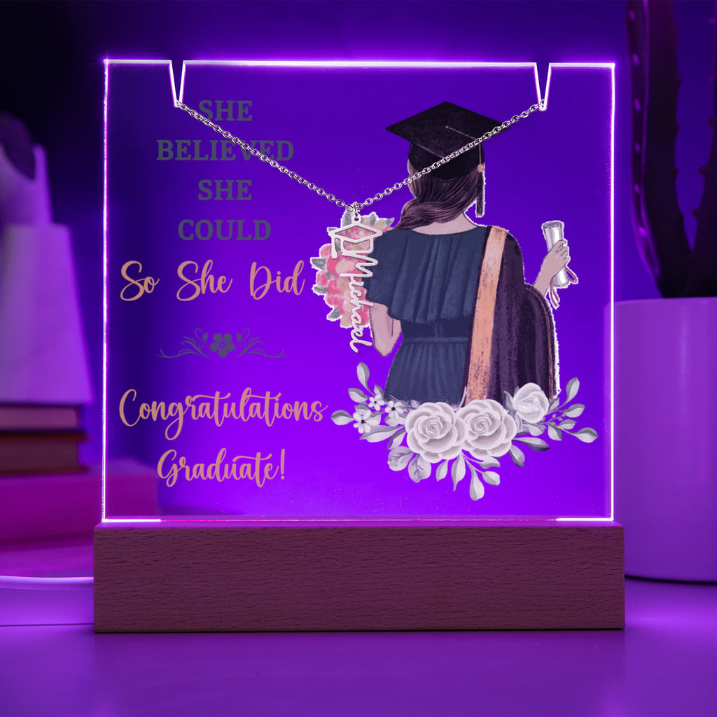 Keepsake Acrylic with Graduation Cap Name Necklace Bundle