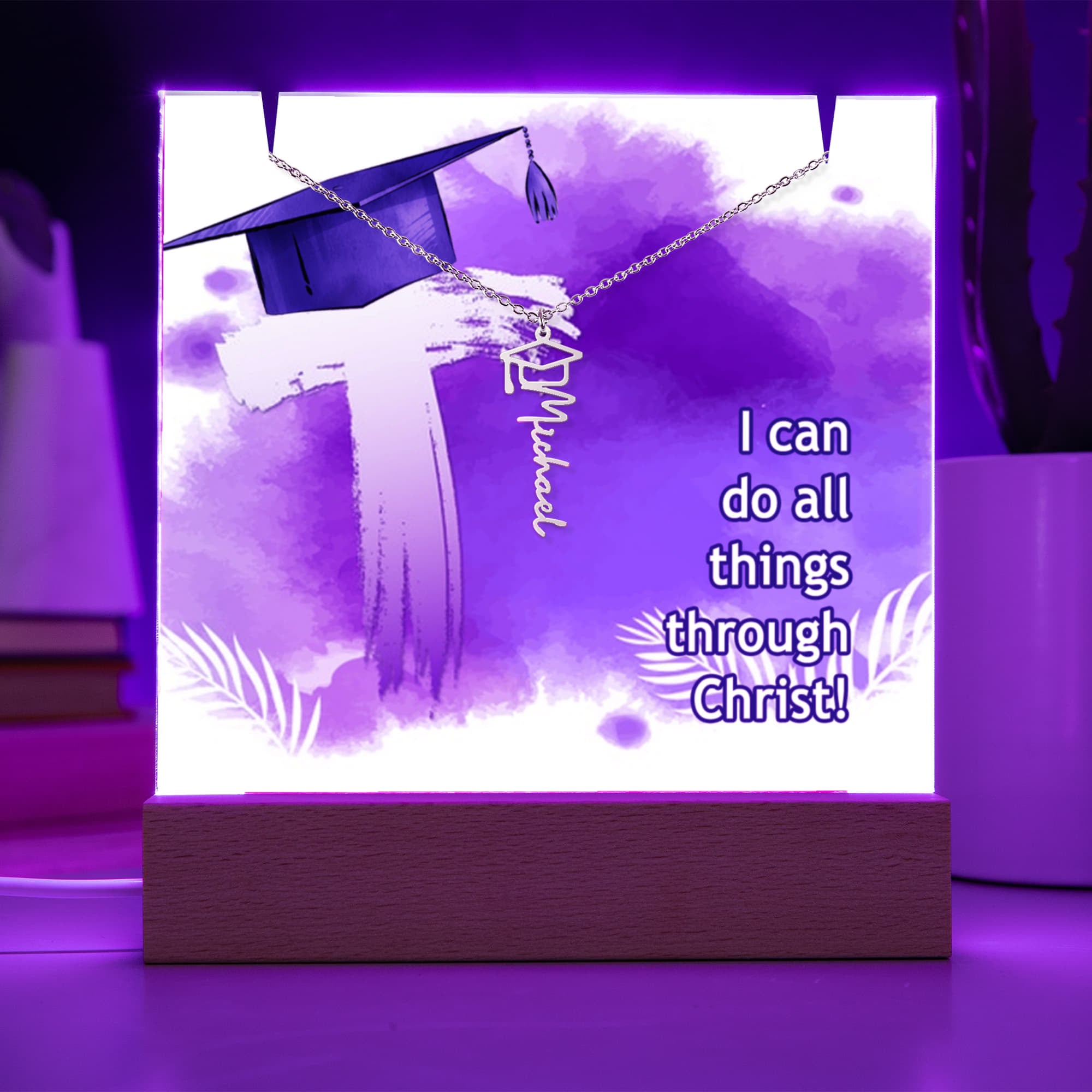 I Can Do All Things Through Christ Graduation Keepsake & Name Necklace Bundle