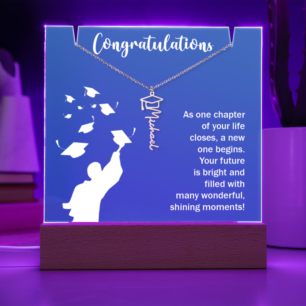 Bright Future Graduation Keepsake Acrylic & Graduation Cap Name Necklace Bundle
