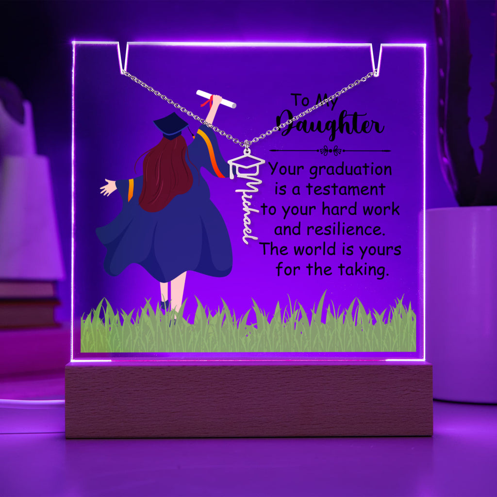 Daughter Hard Work & Resilience Graduation Keepsake & Name Necklace Bundle