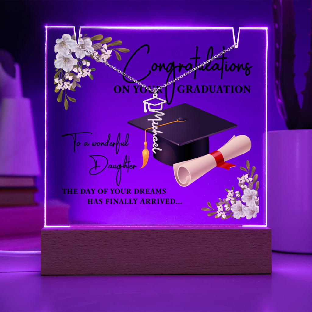 Keepsake Acrylic with Graduation Cap Name Necklace Bundle
