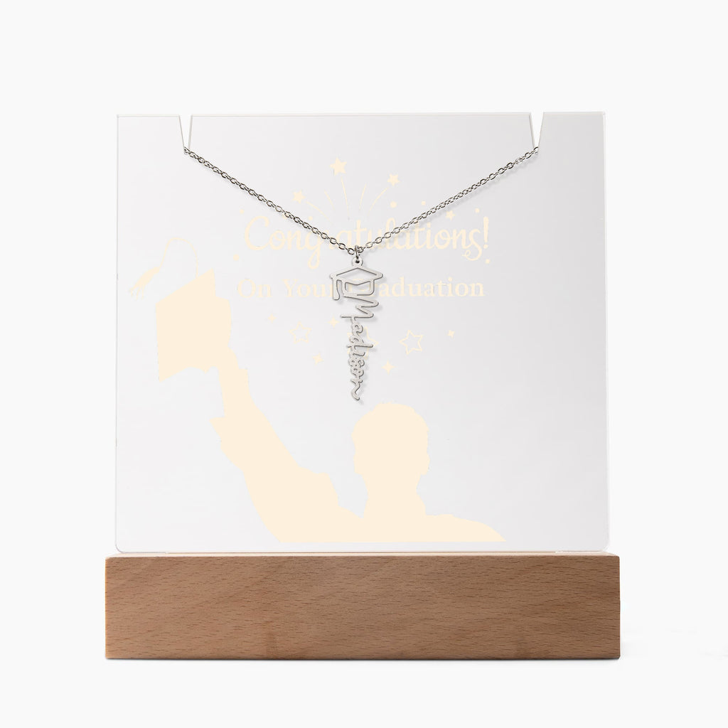 Congratulations on Your Graduation Keepsake Acrylic & Graduation Cap Name Necklace Bundle