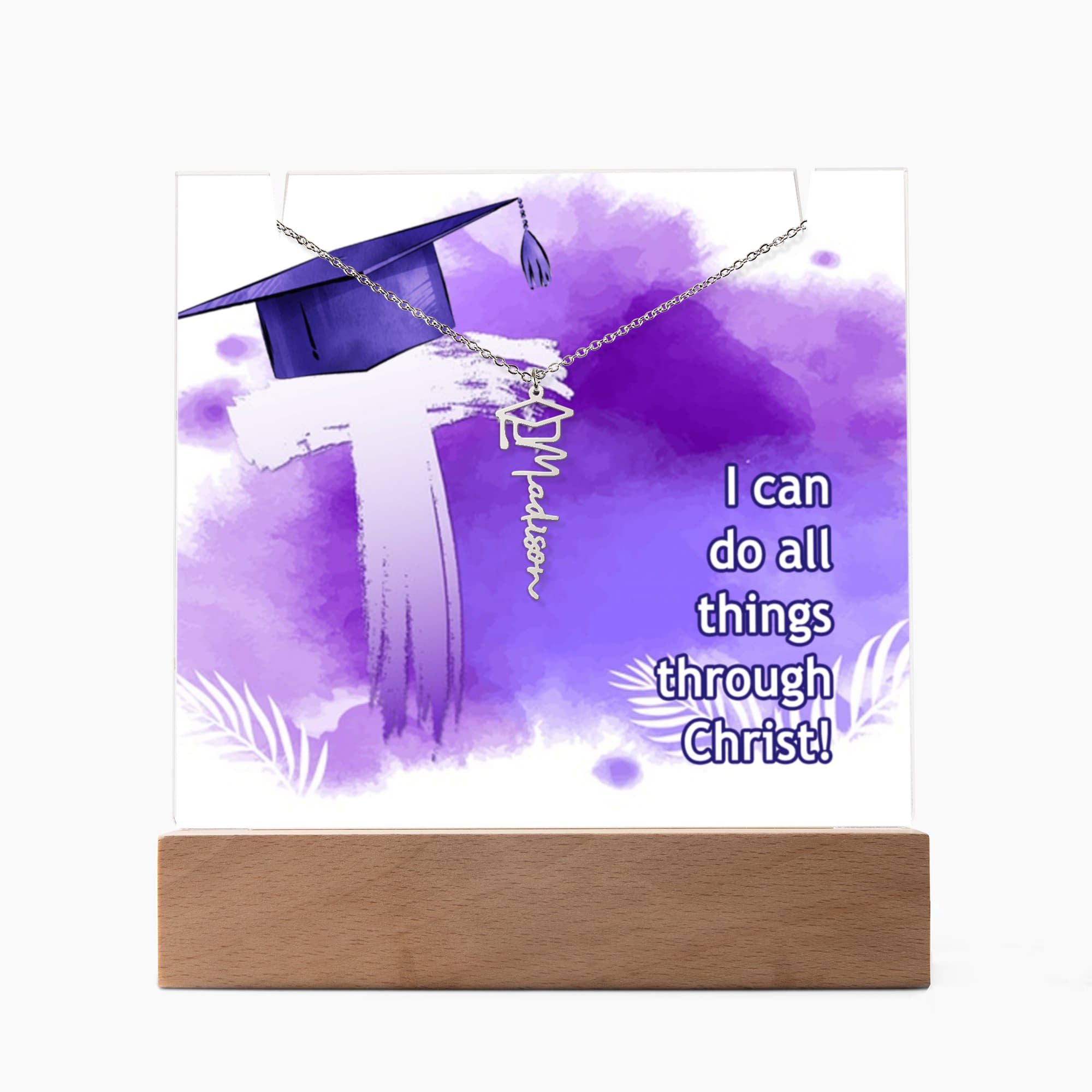 I Can Do All Things Through Christ Graduation Keepsake & Name Necklace Bundle
