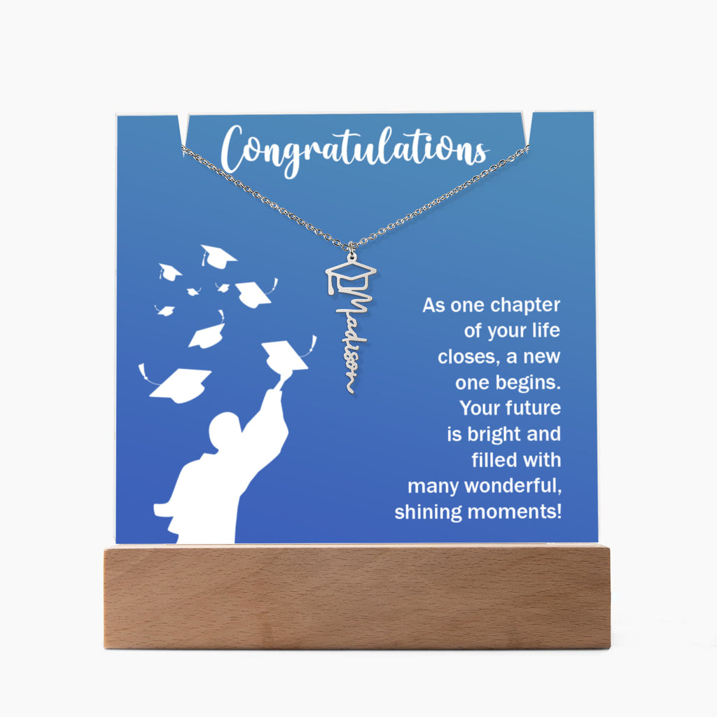 Bright Future Graduation Keepsake Acrylic & Graduation Cap Name Necklace Bundle