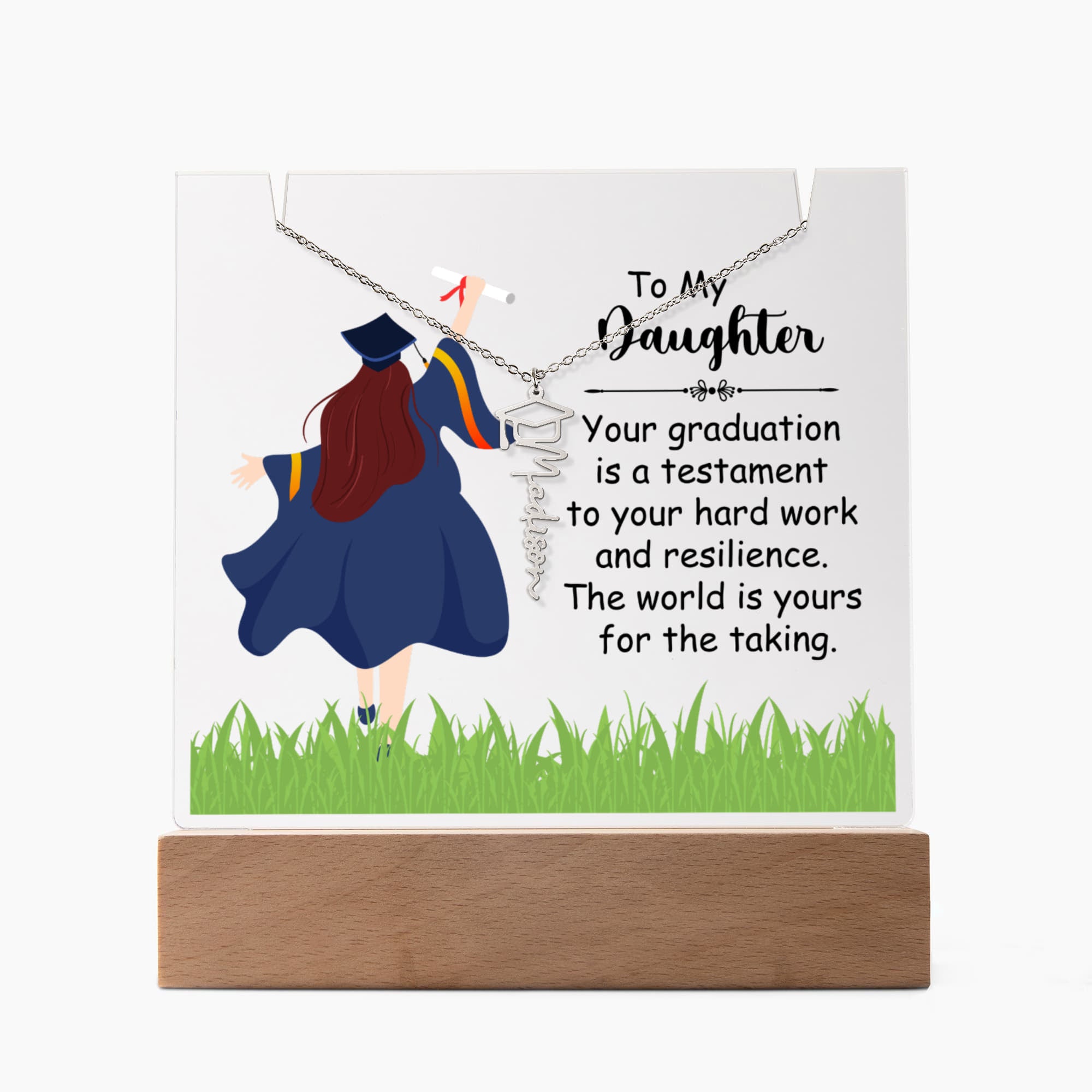 Daughter Hard Work & Resilience Graduation Keepsake & Name Necklace Bundle