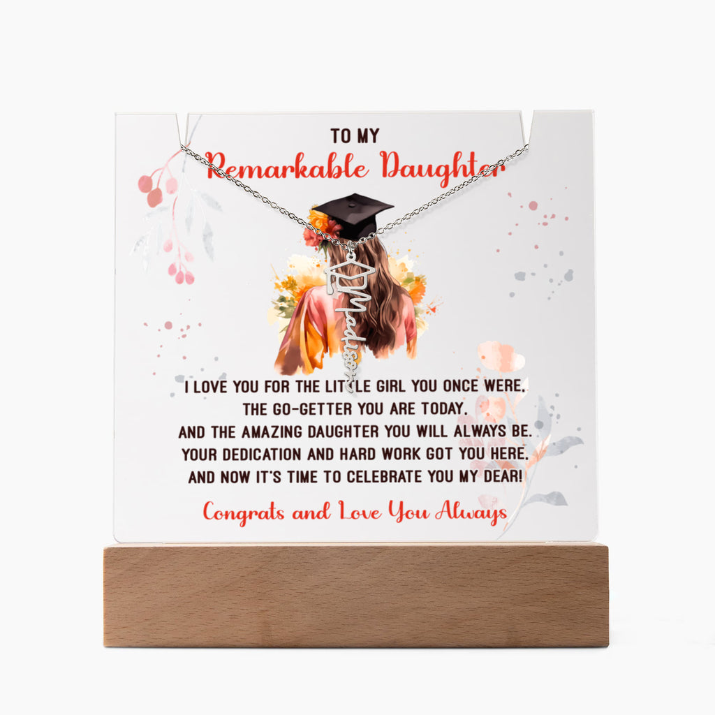 Remarkable Daughter Graduation Keepsake Acrylic & Graduation Cap Name Necklace Bundle