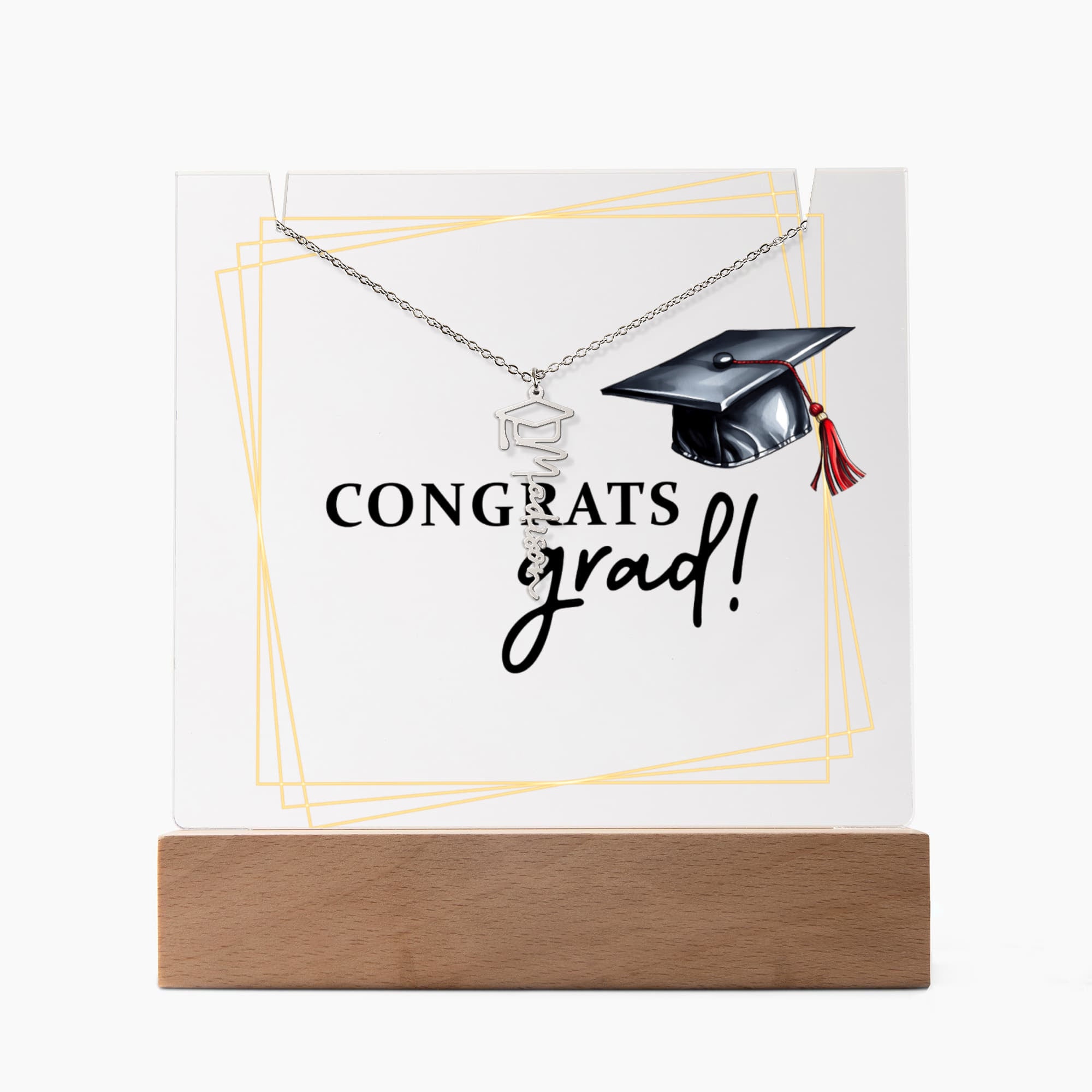 Congrats Grad Keepsake Acrylic & Graduation Cap Name Necklace Bundle