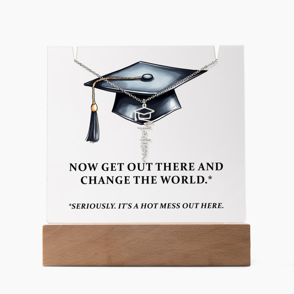 Keepsake Acrylic with Graduation Cap Name Necklace Bundle