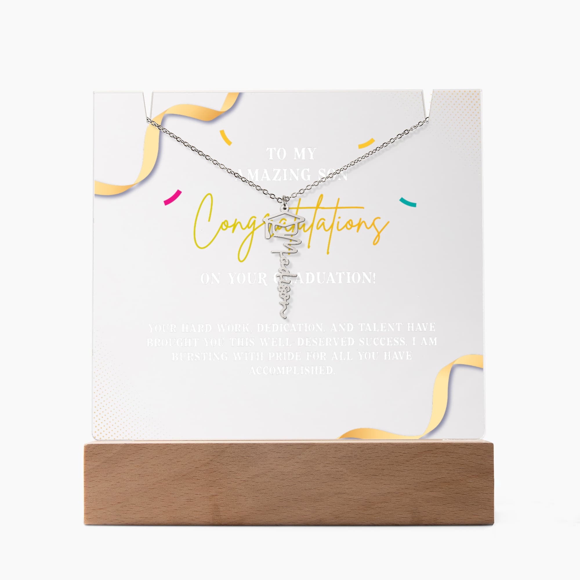 Keepsake Acrylic with Graduation Cap Name Necklace Bundle