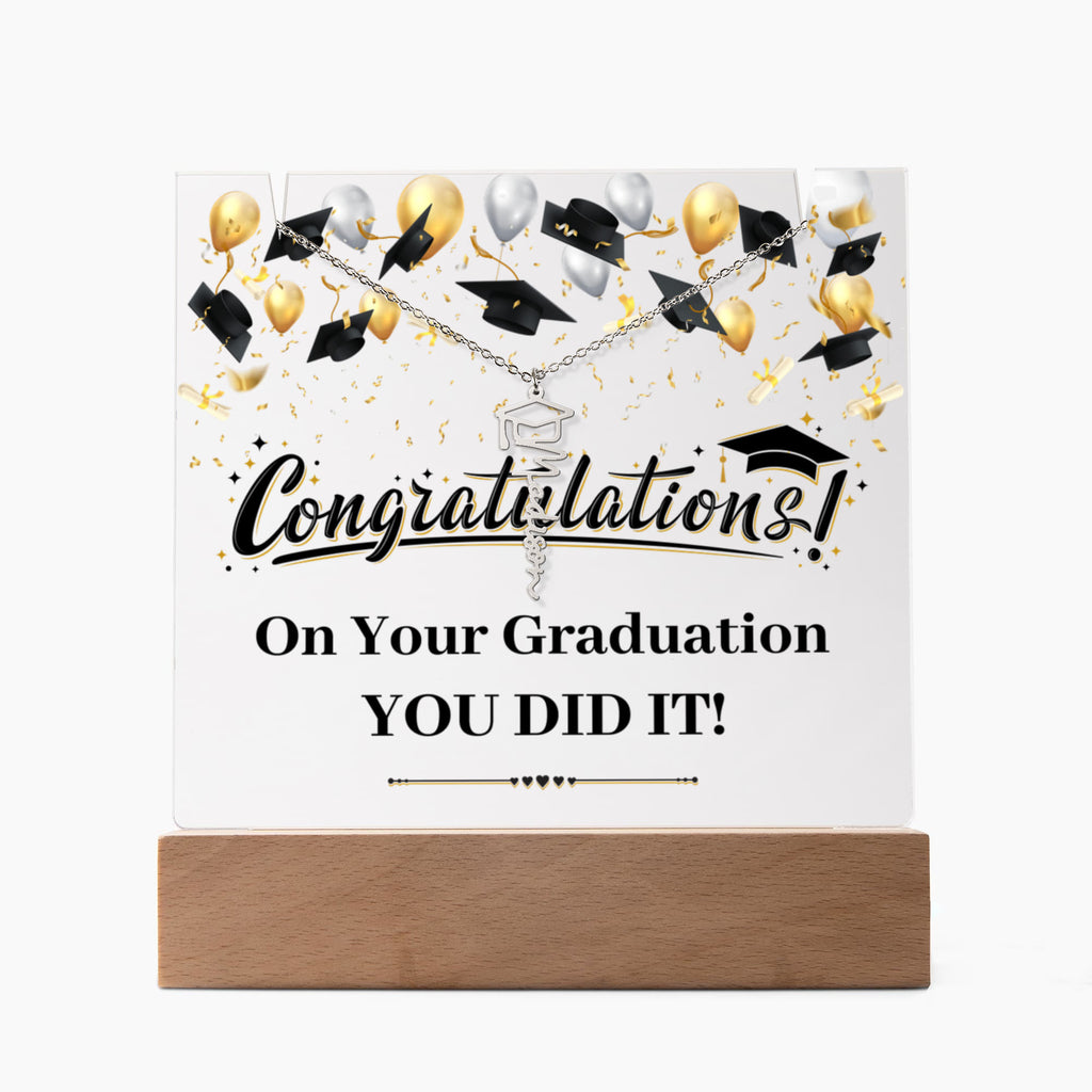 You Did It Graduation Keepsake Acrylic & Graduation Cap Name Necklace Bundle
