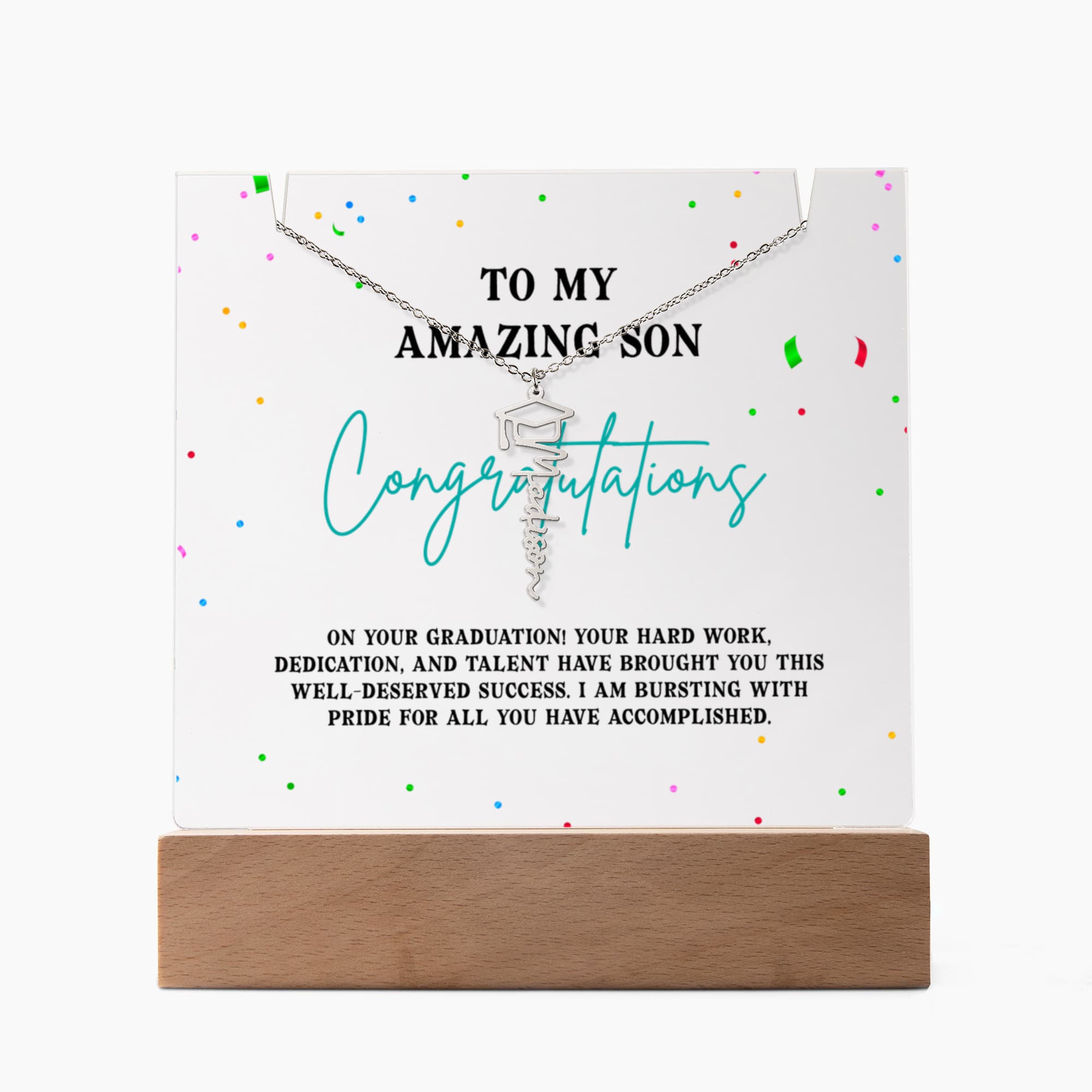Keepsake Acrylic with Graduation Cap Name Necklace Bundle