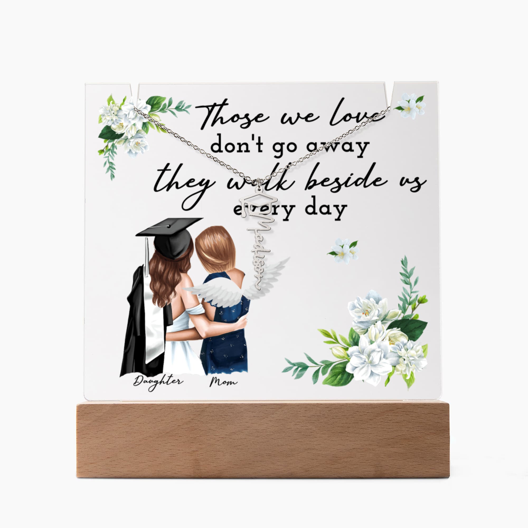 Those We Love Walk Beside Us Graduation Keepsake & Name Necklace Bundle