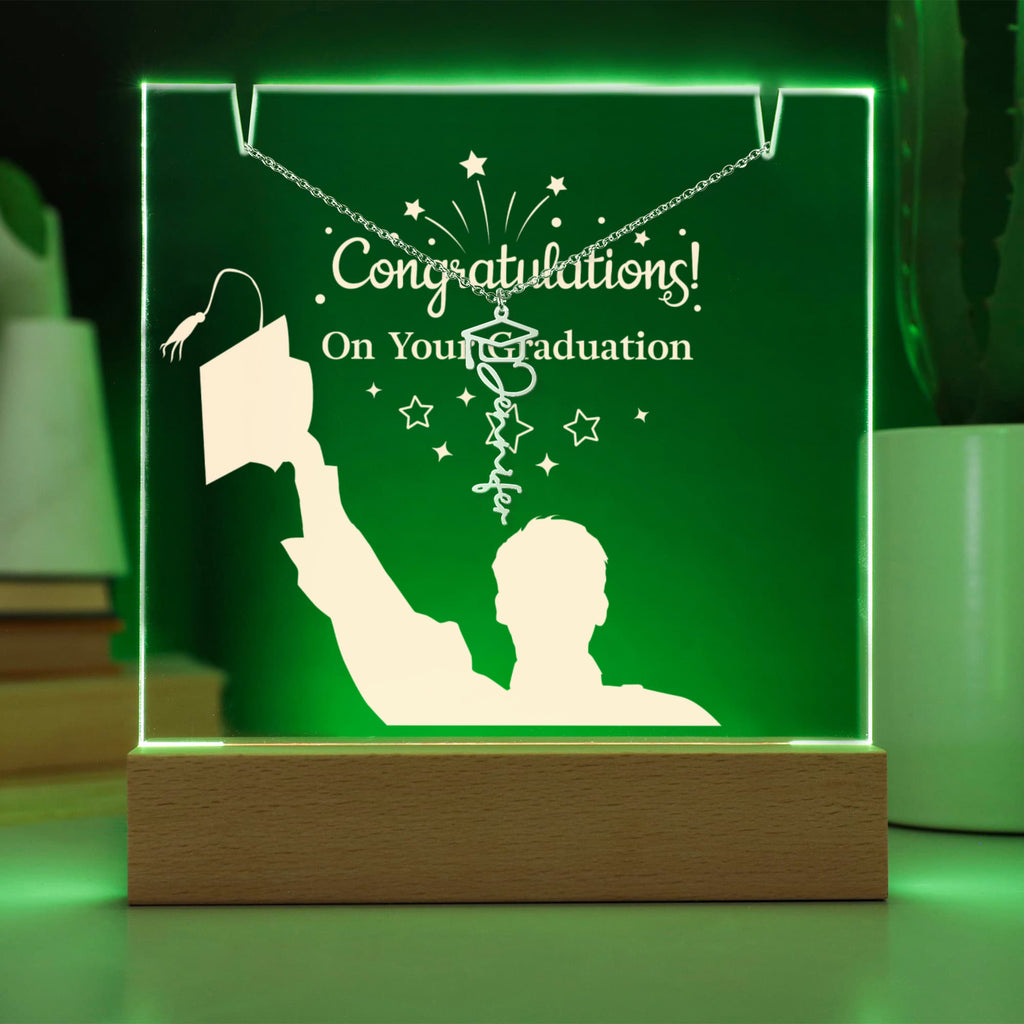 Congratulations on Your Graduation Keepsake Acrylic & Graduation Cap Name Necklace Bundle