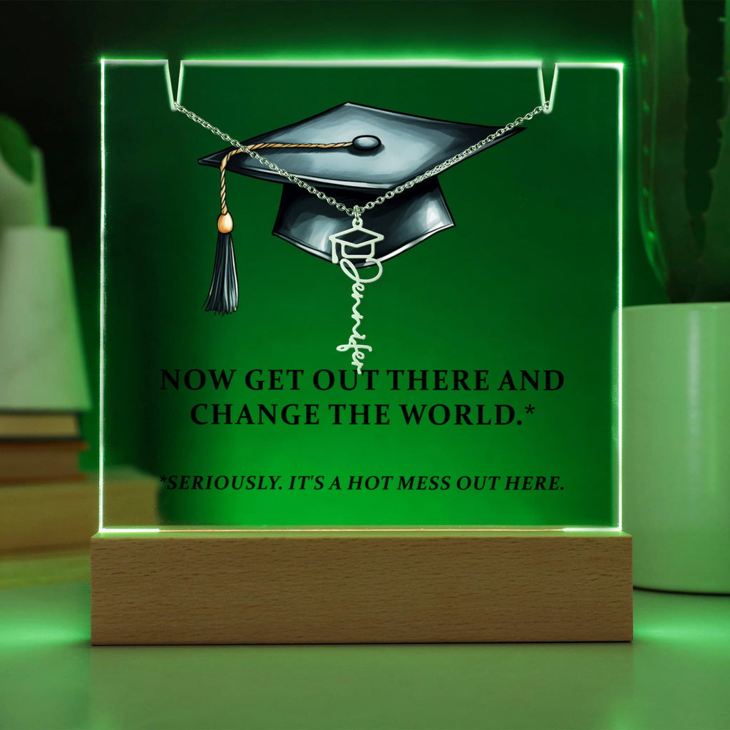 Keepsake Acrylic with Graduation Cap Name Necklace Bundle