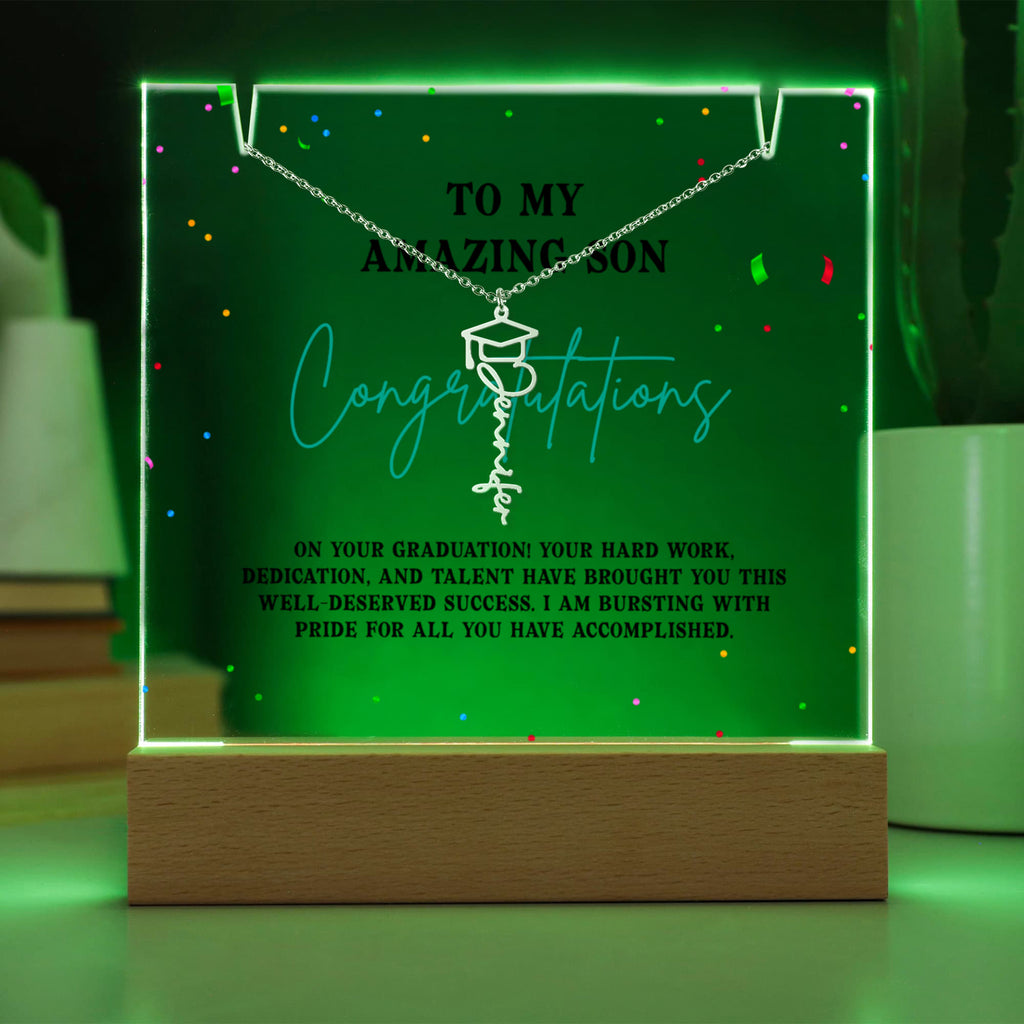 Keepsake Acrylic with Graduation Cap Name Necklace Bundle