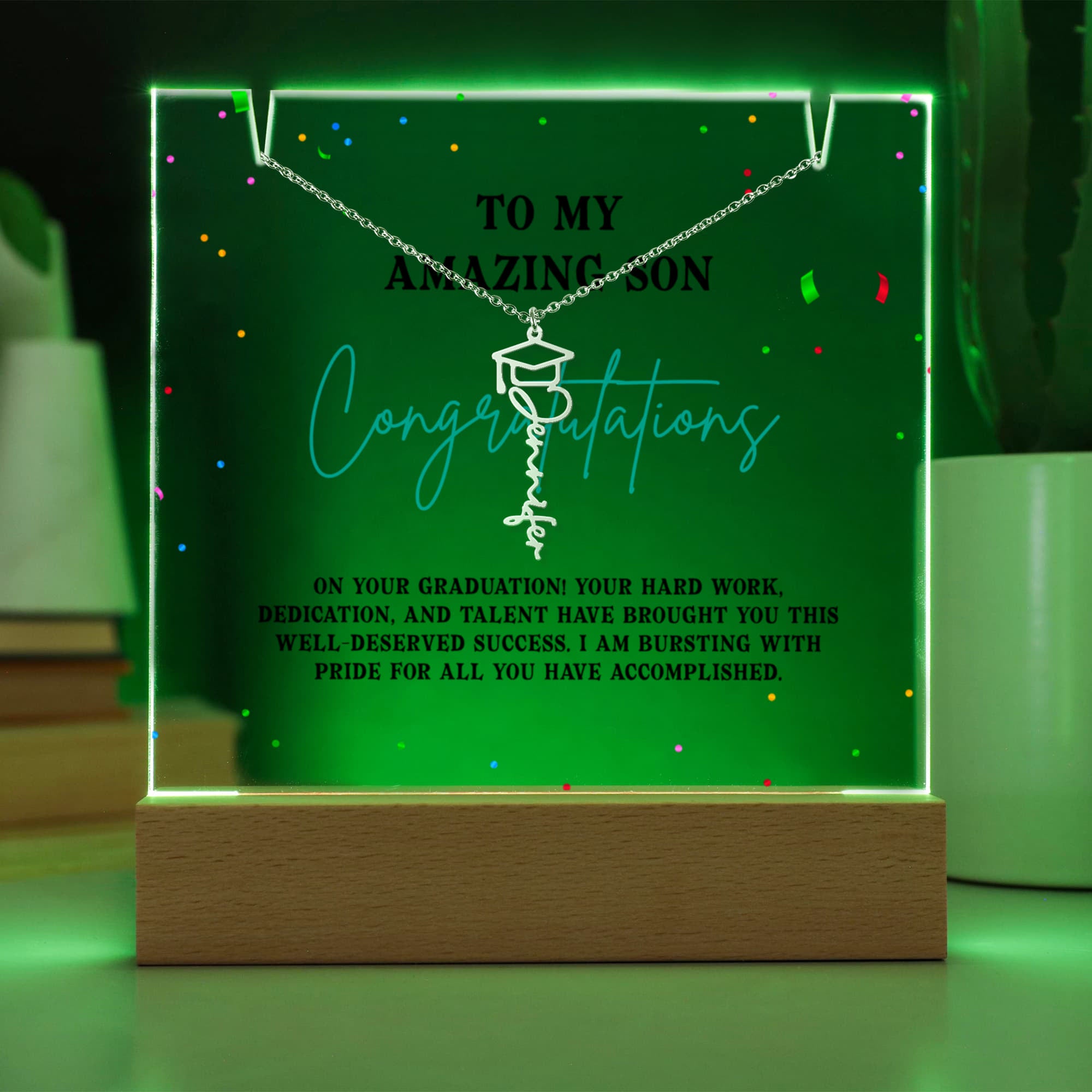 Keepsake Acrylic with Graduation Cap Name Necklace Bundle