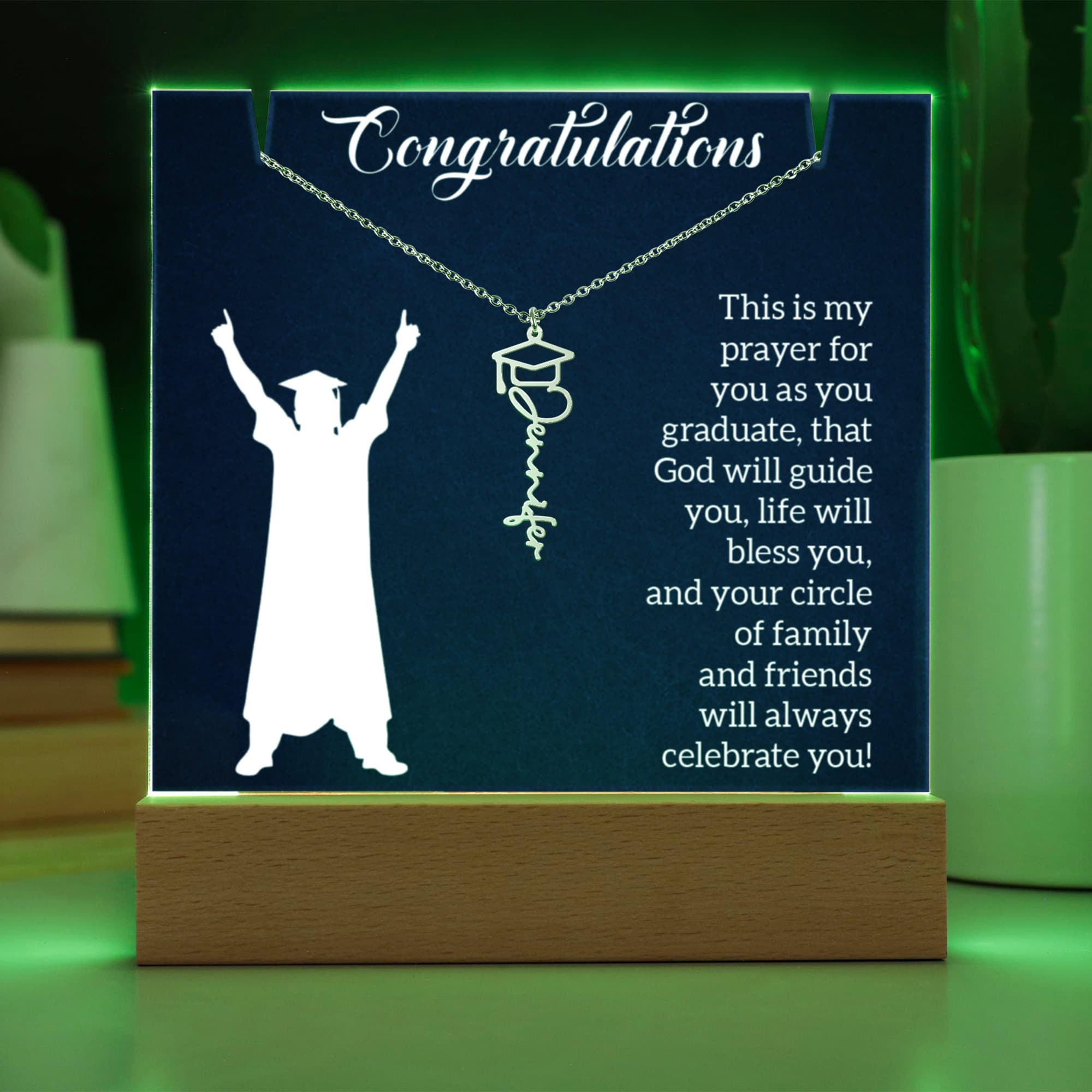Keepsake Acrylic with Graduation Cap Name Necklace Bundle