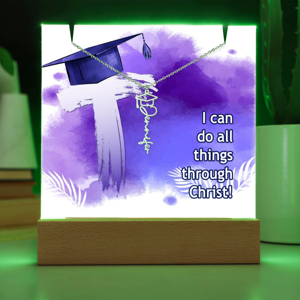 I Can Do All Things Through Christ Graduation Keepsake & Name Necklace Bundle