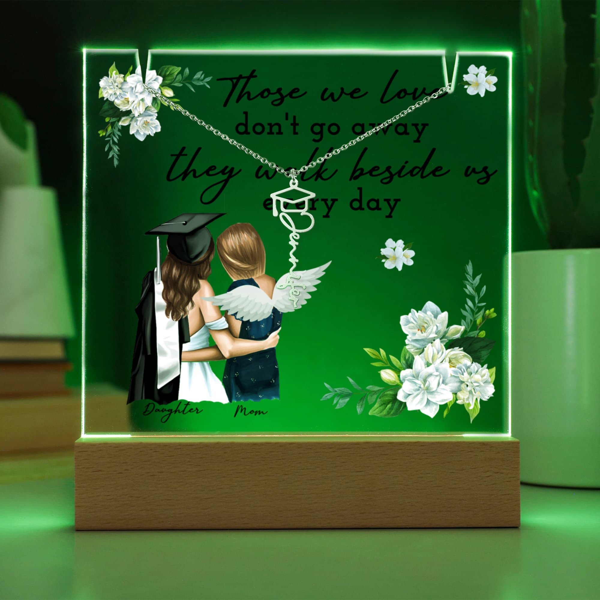 Those We Love Walk Beside Us Graduation Keepsake & Name Necklace Bundle