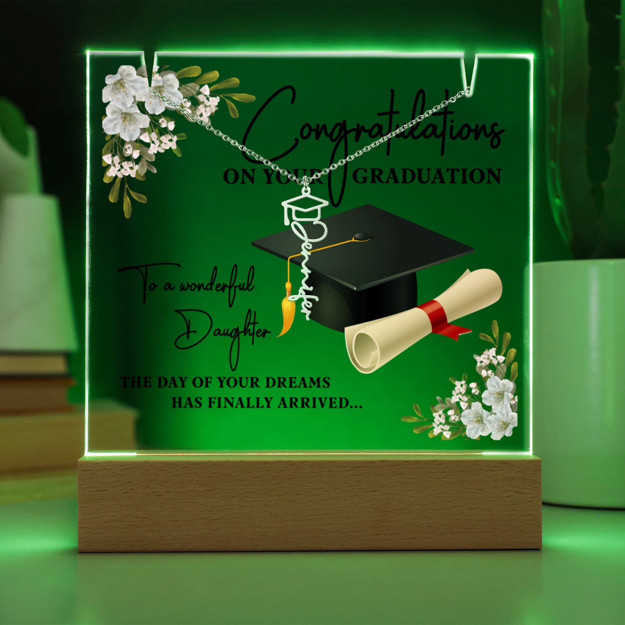 Keepsake Acrylic with Graduation Cap Name Necklace Bundle