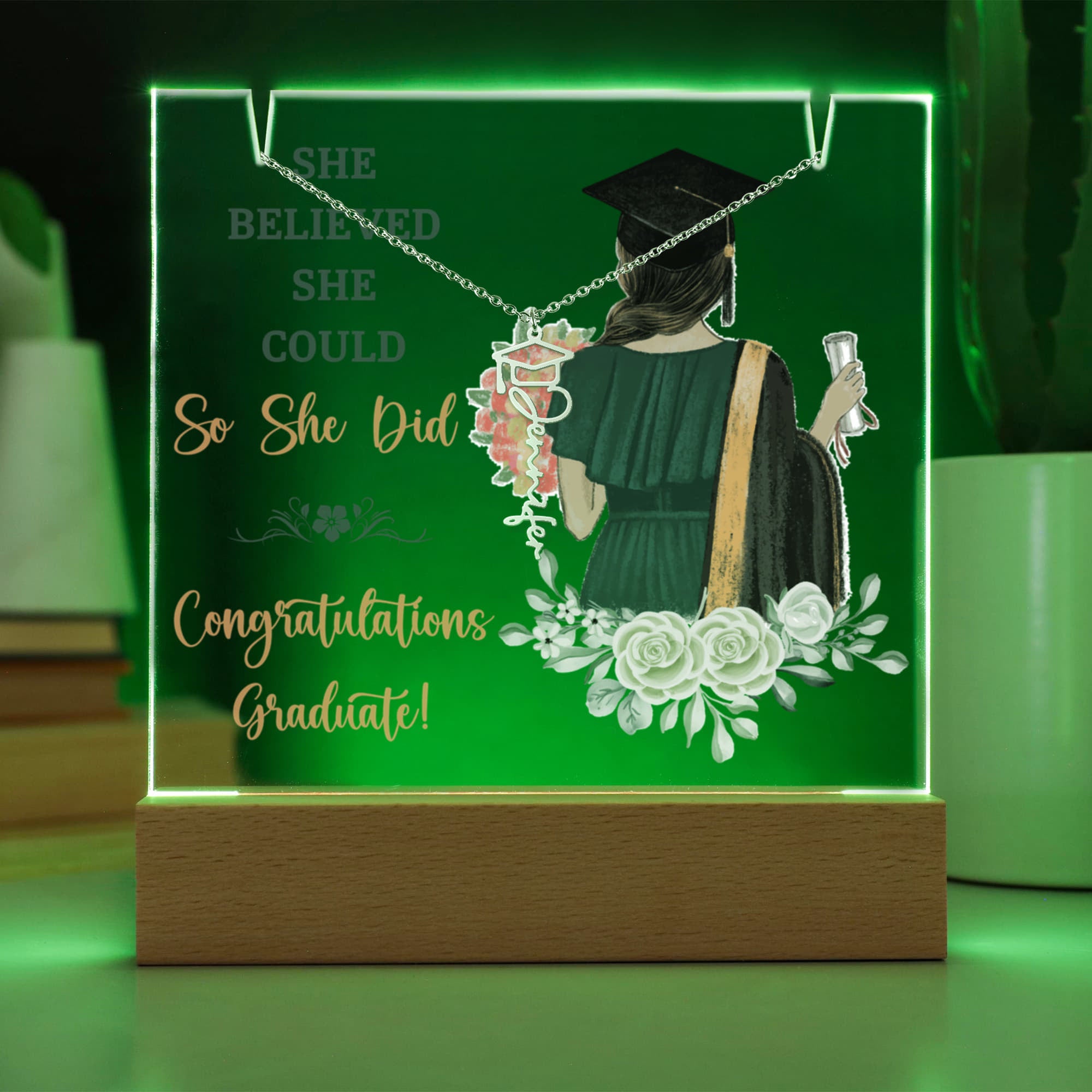 Keepsake Acrylic with Graduation Cap Name Necklace Bundle