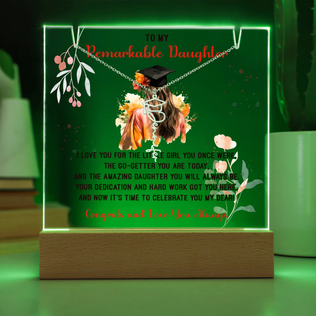 Remarkable Daughter Graduation Keepsake Acrylic & Graduation Cap Name Necklace Bundle