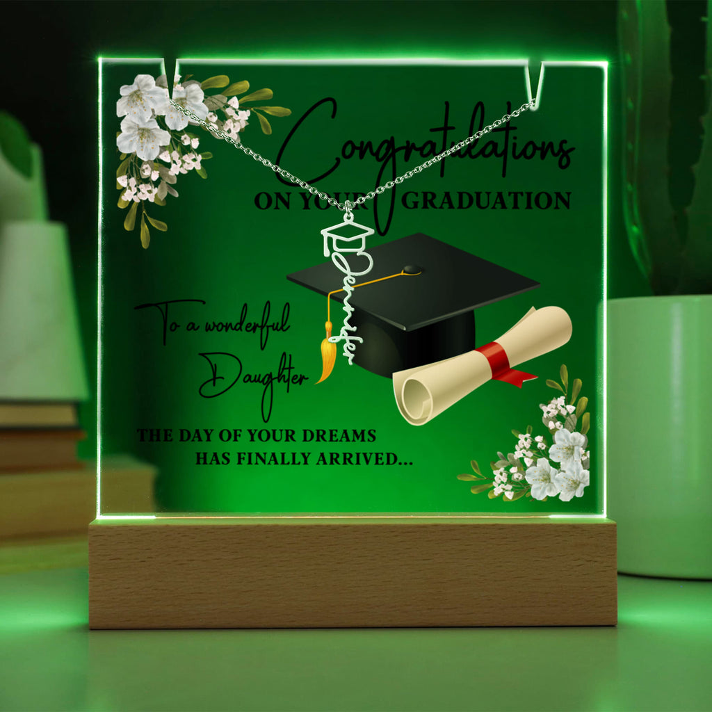 Keepsake Acrylic with Graduation Cap Name Necklace Bundle