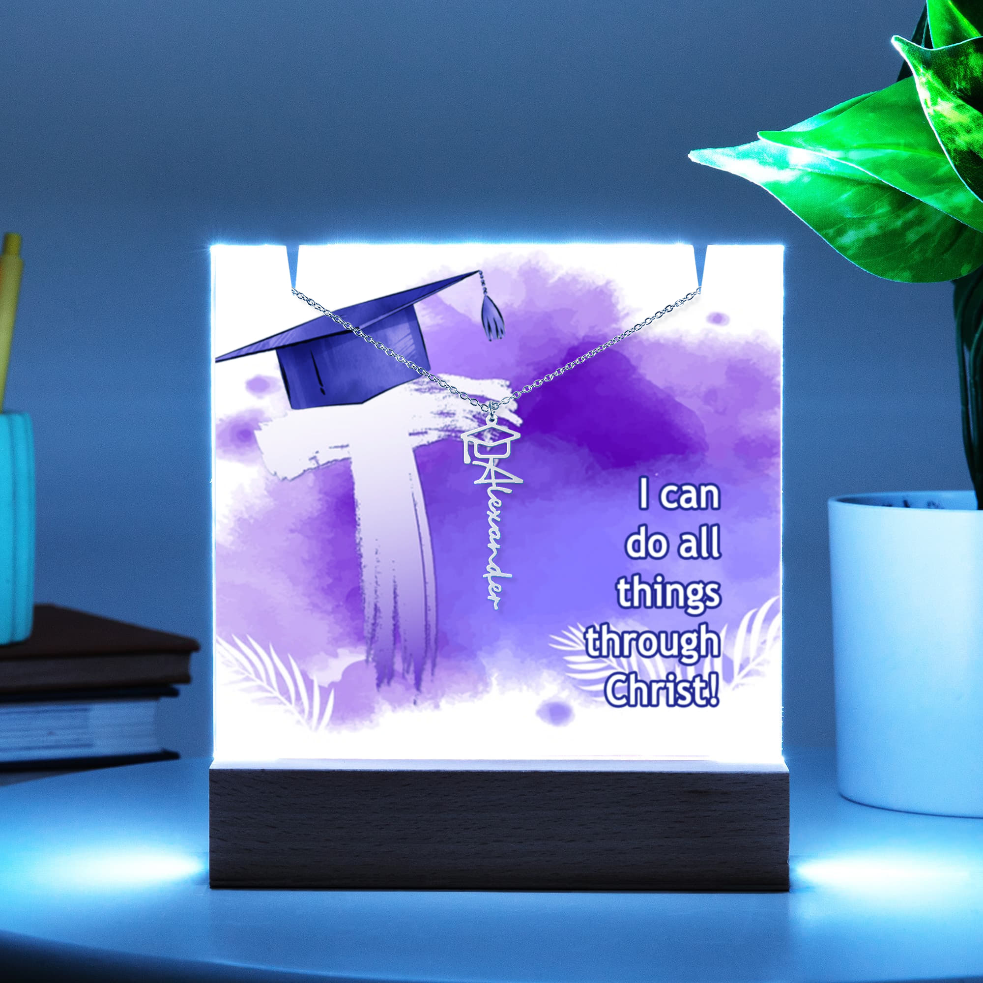 I Can Do All Things Through Christ Graduation Keepsake & Name Necklace Bundle