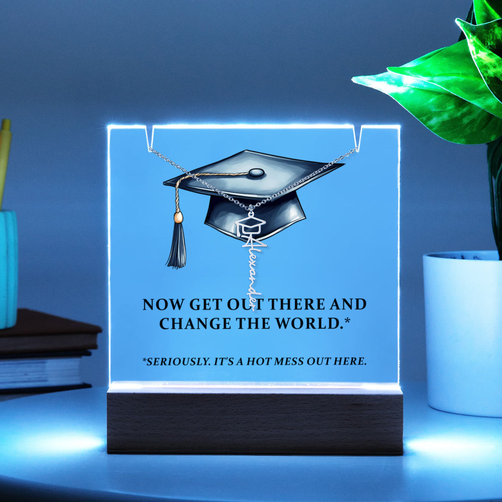 Keepsake Acrylic with Graduation Cap Name Necklace Bundle