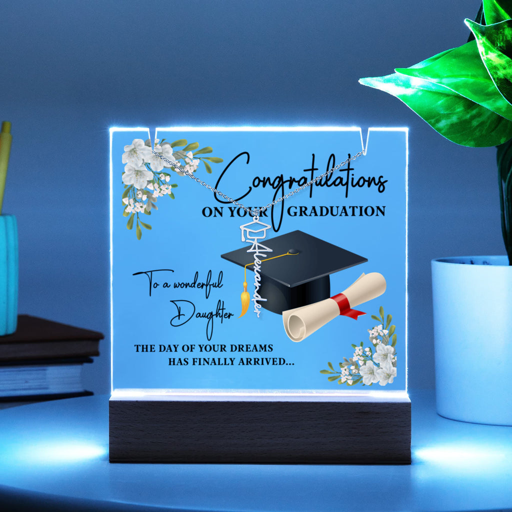 Keepsake Acrylic with Graduation Cap Name Necklace Bundle