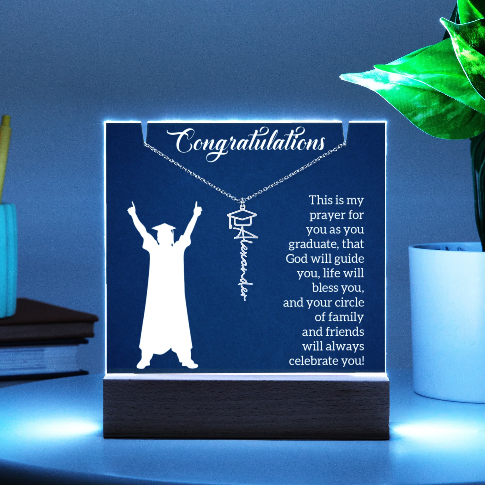 Keepsake Acrylic with Graduation Cap Name Necklace Bundle